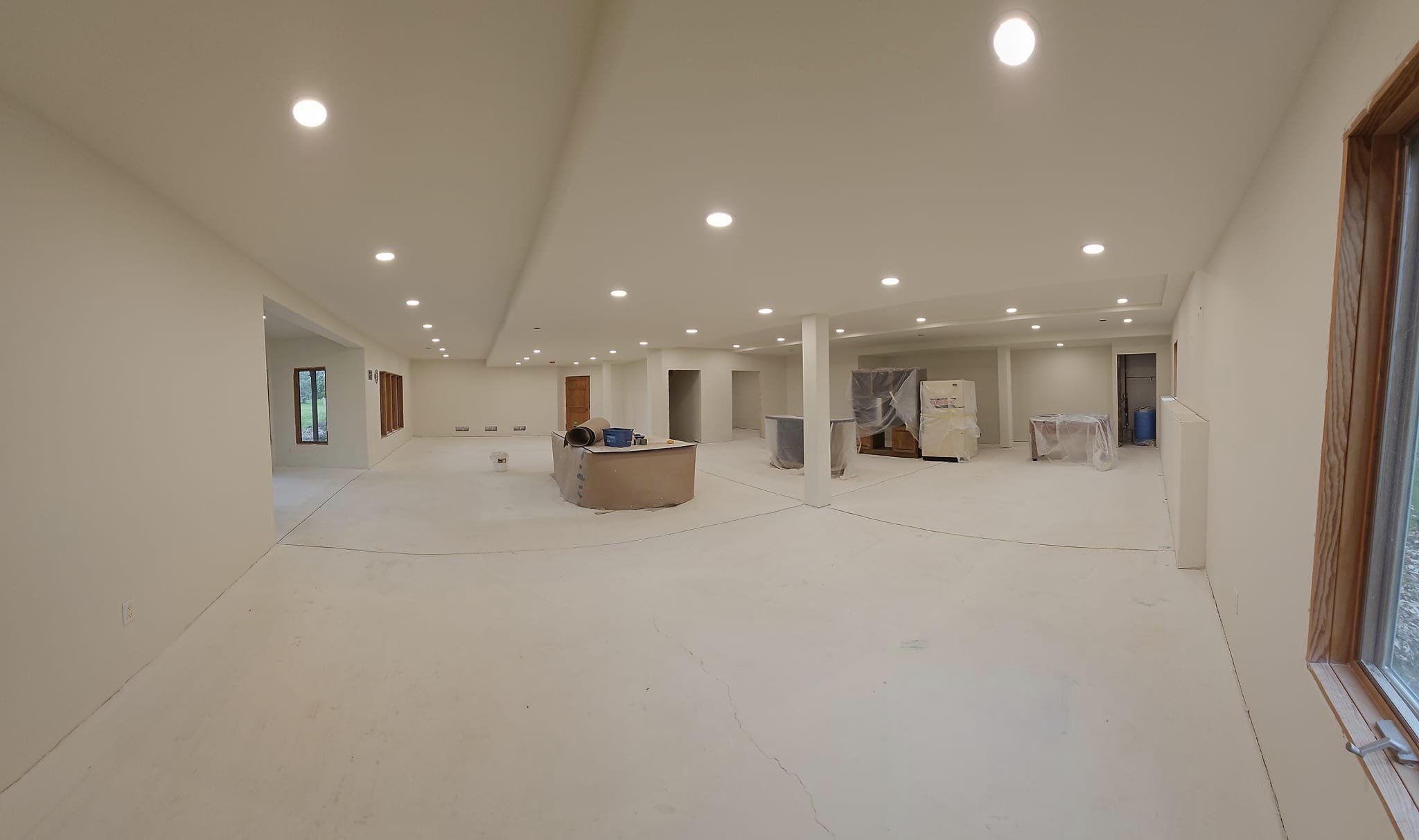 Finished lower level in Waterford Wisconsin with recessed lighting and open floor plan